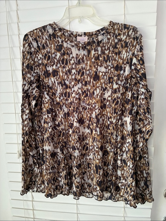 LOGO by Lori Goldstein Tops - LOGO Layers By Lori Goldstein Mesh Leopard Long Sleeve Top SZ M Brown Black
